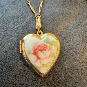 Vintage Porcelain Floral Heart Locket